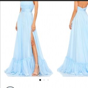 Mac Duggal Sky Blue HIGH NECK TIERED CHIFFON HALTER GOWN - Size 2